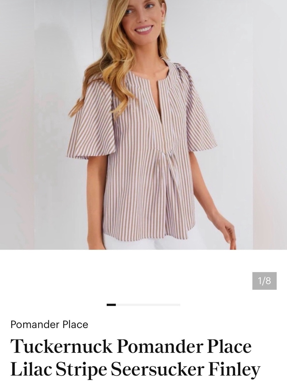Pomander Place Brown and White Striped V-Neck Puff Sleeve Blouse